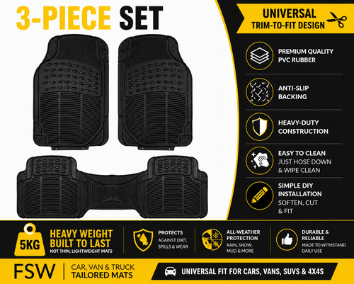 Car floor mats pvc - black, heavy